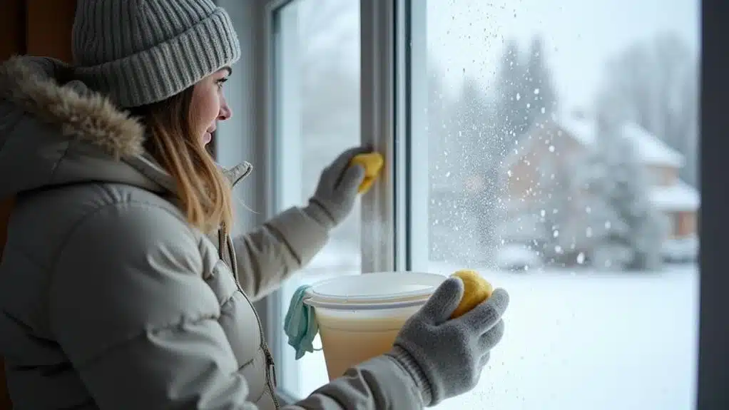 fensterputzen im winterwetter