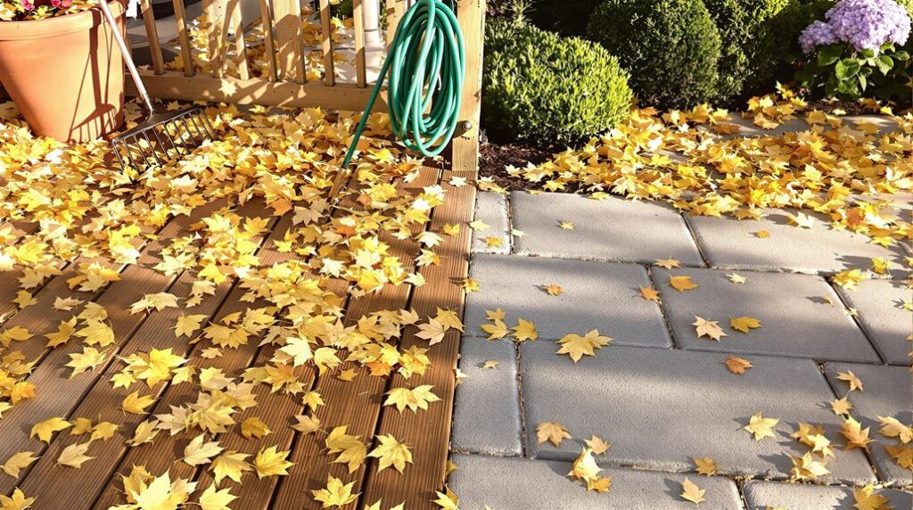 autumn garden and terrace cleaning
