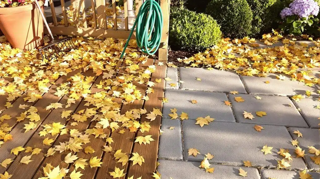 autumn garden and terrace cleaning