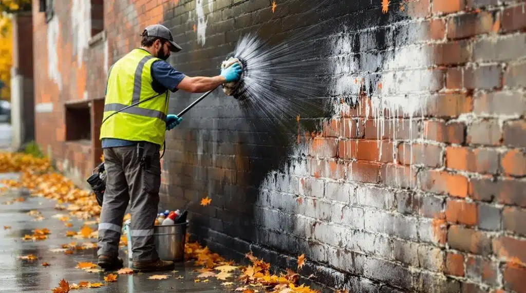 post halloween graffiti cleanup