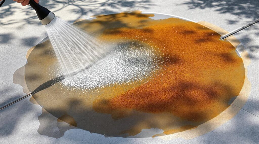 removing rust stains outdoors