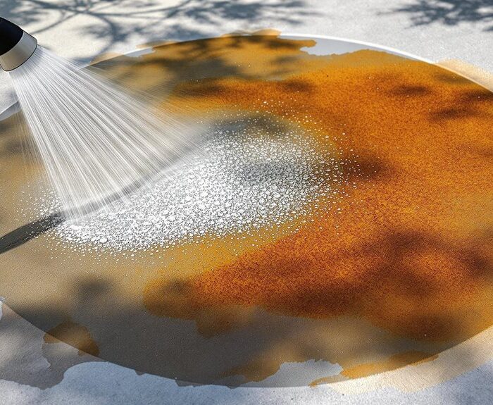removing rust stains outdoors